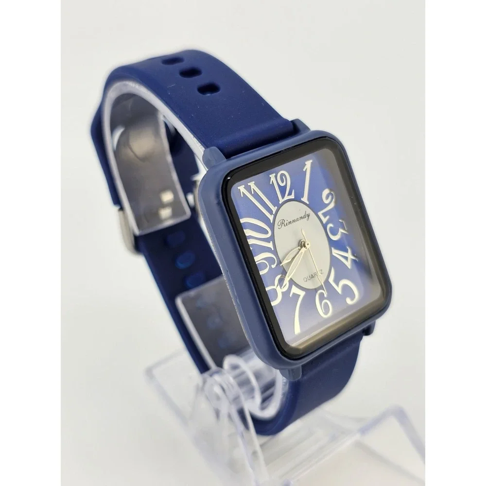 Women's Easy Read Tank Watch‎ 33MM Blue Dial Blue Plastic Bands NEW Battery
